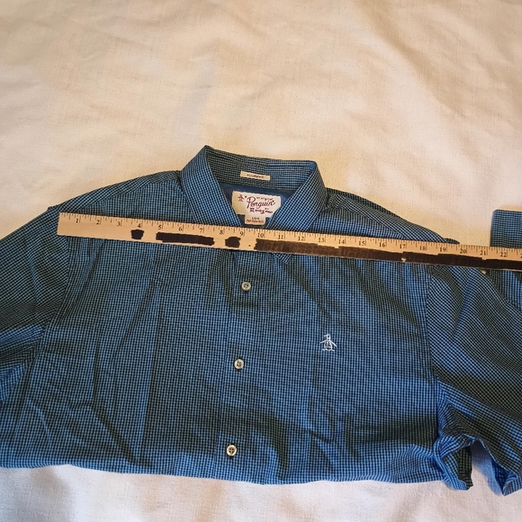 Penguin by Munsingwear large button down classic fit blue plaid Long Sleeve - Picture 8 of 10